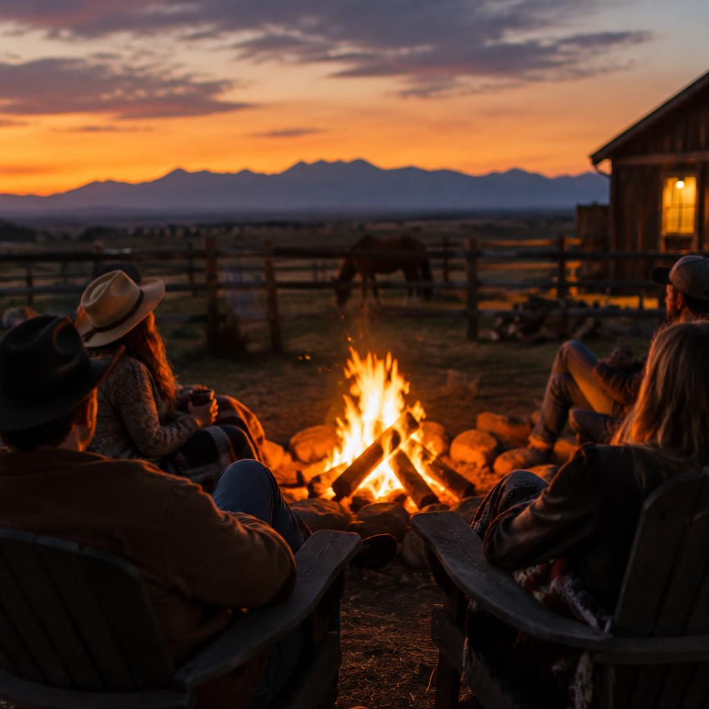 Friends around a fire at dusk